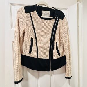 RACHEL Rachel Roy Cream and Black Textured Asymmetrical Jacket